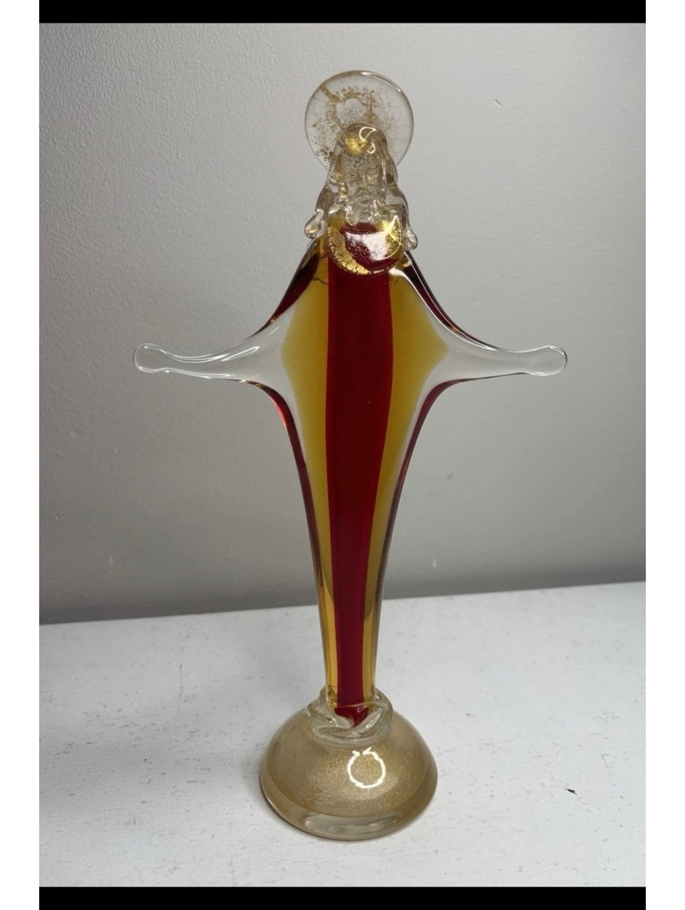 Vintage Murano Art Glass Red Yellow Gold Sculpture of Christ with Halo